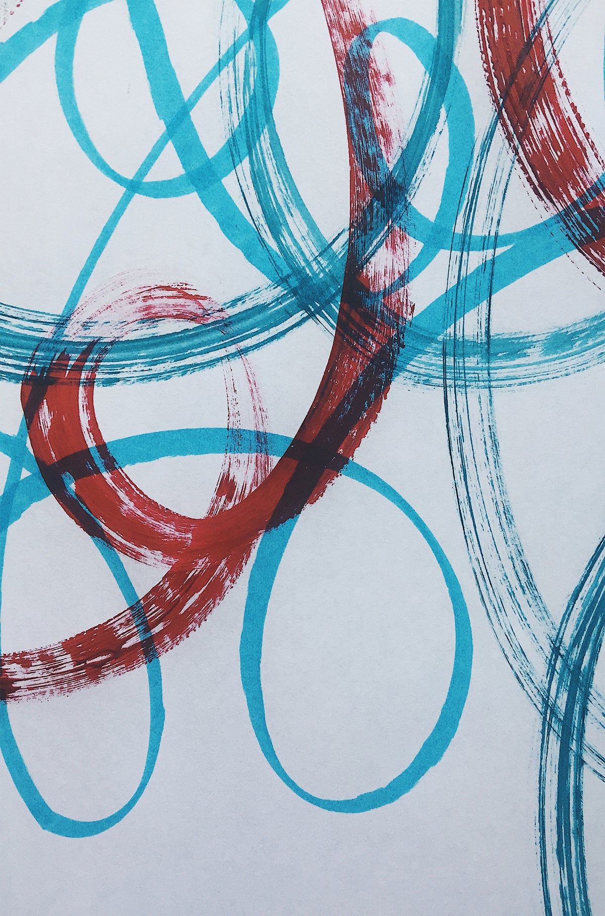 Teal and Red Abstract Swirls 60x90cm Metal Print Ready to Hang