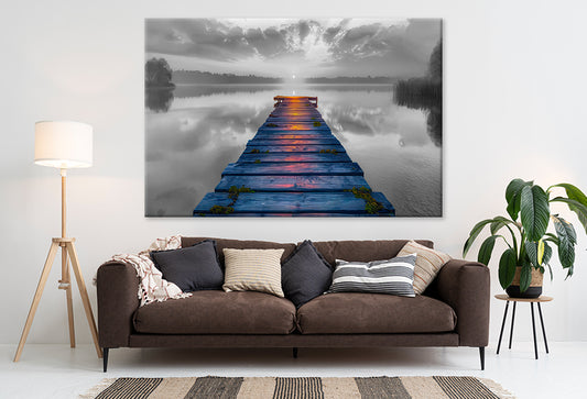 wooden pier overlooking the lake at sunset Abstract Stunning Design Print 100% Australian Made