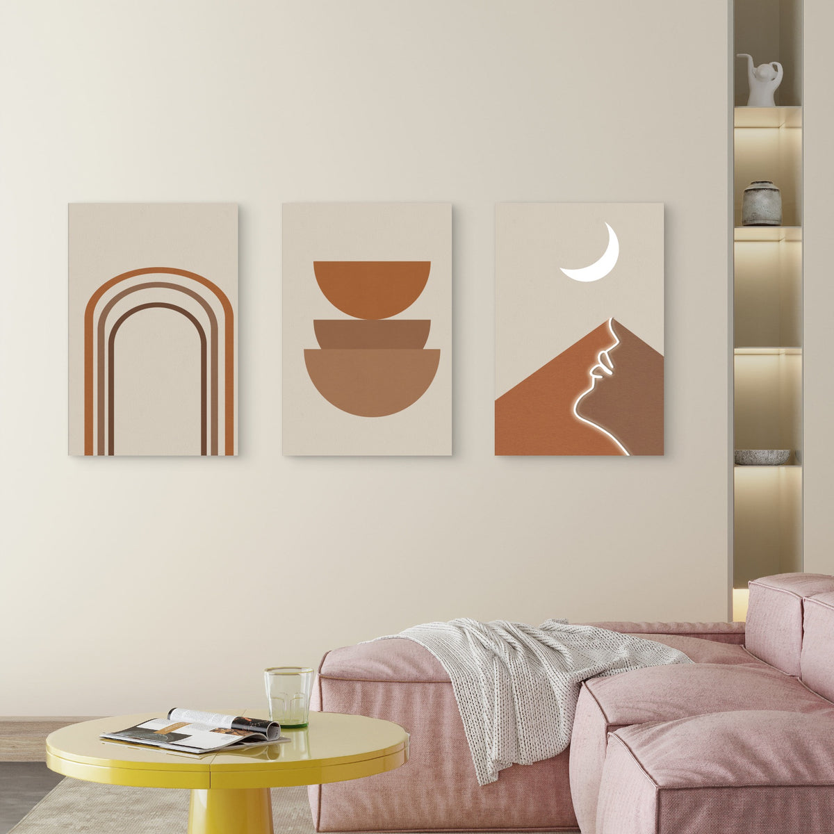 3pcs Terracotta Boho Rainbow Mountain Wall Art Set Canvas Framed 40x60cm - High Quality Print 100% Australian Made Wall Canvas Ready to Hang