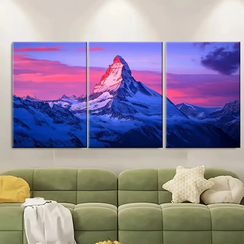 3pcs Brienzer Rothorn Swiss Alps Mountain Wall Art Set Canvas Framed 60x90cm - High Quality Print 100% Australian Made Wall Canvas Ready to Hang