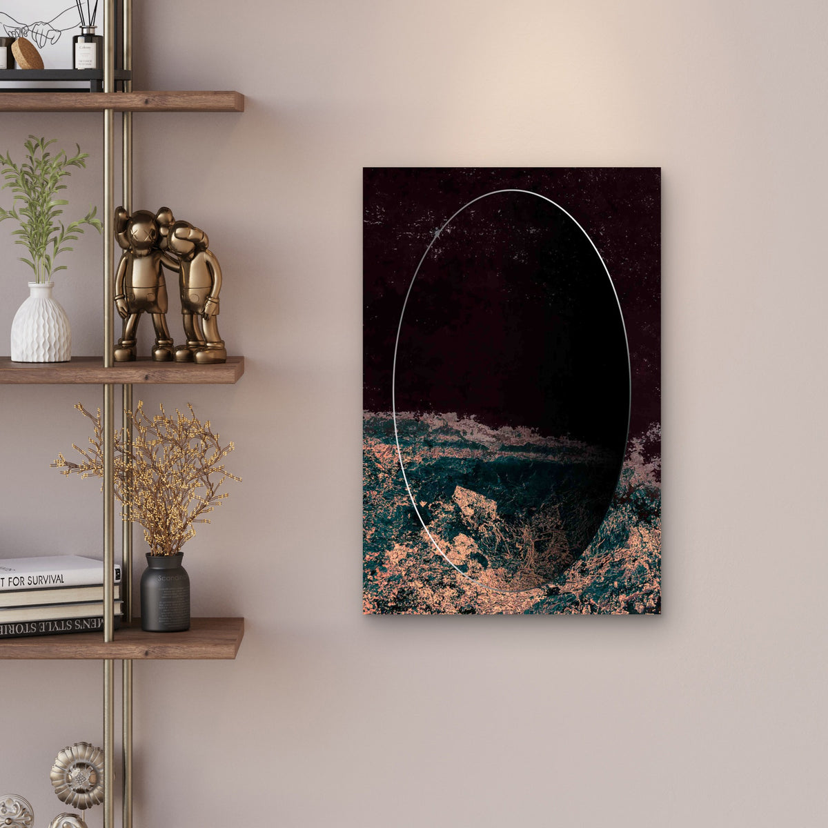 Turbulent Ocean Waves Framed By An Oval Void Metal Print Ready to Hang