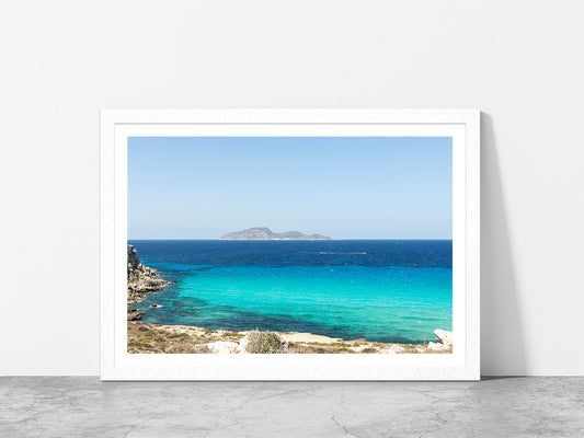 Favignana Island Beach With Ocean Glass Framed Wall Art, Ready to Hang Quality Print With White Border White