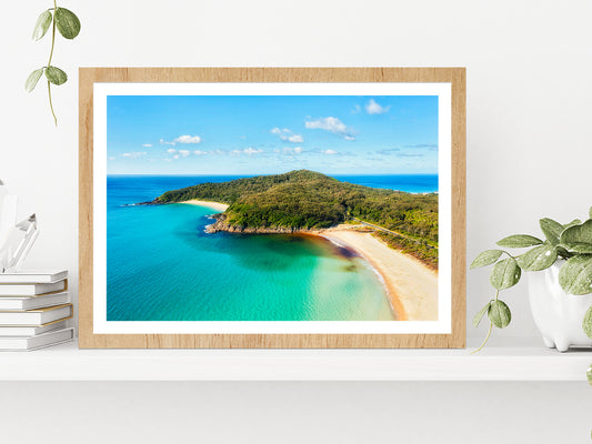 Elisabeth Beach With Forest & Sea Glass Framed Wall Art, Ready to Hang Quality Print With White Border Oak