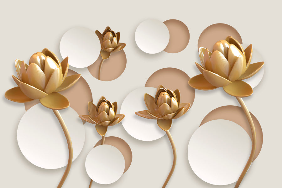 White & Gold 3D Floral Design Glass Framed Wall Art, Ready to Hang Quality Print