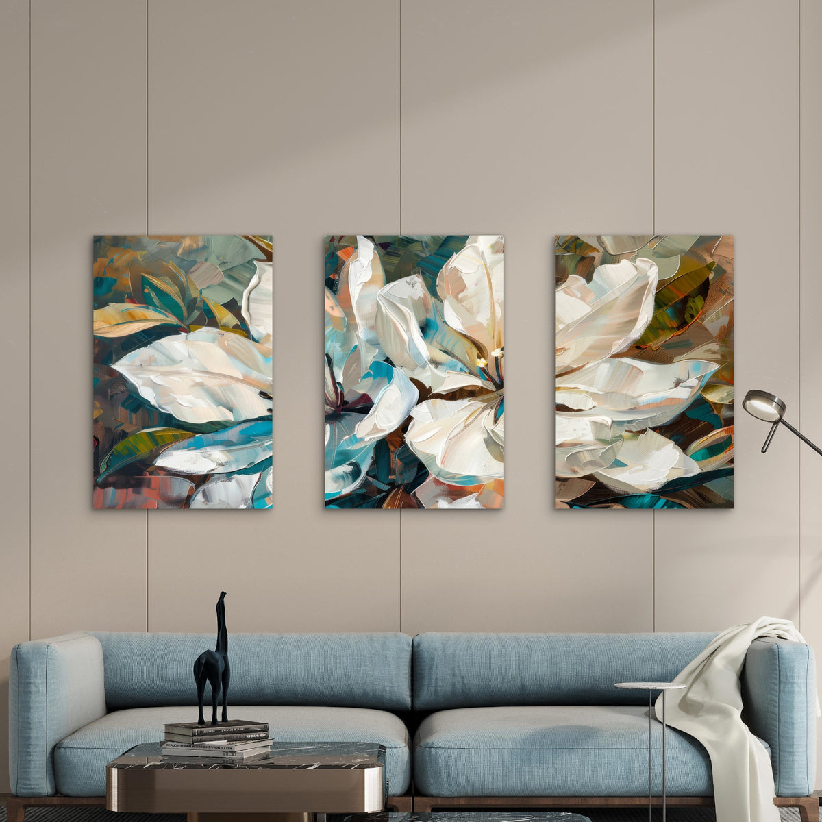 3pcs Abstract White Magnolia Flower Painting Wall Art Set Canvas Framed 60x90cm - High Quality Print 100% Australian Made Wall Canvas Ready to Hang