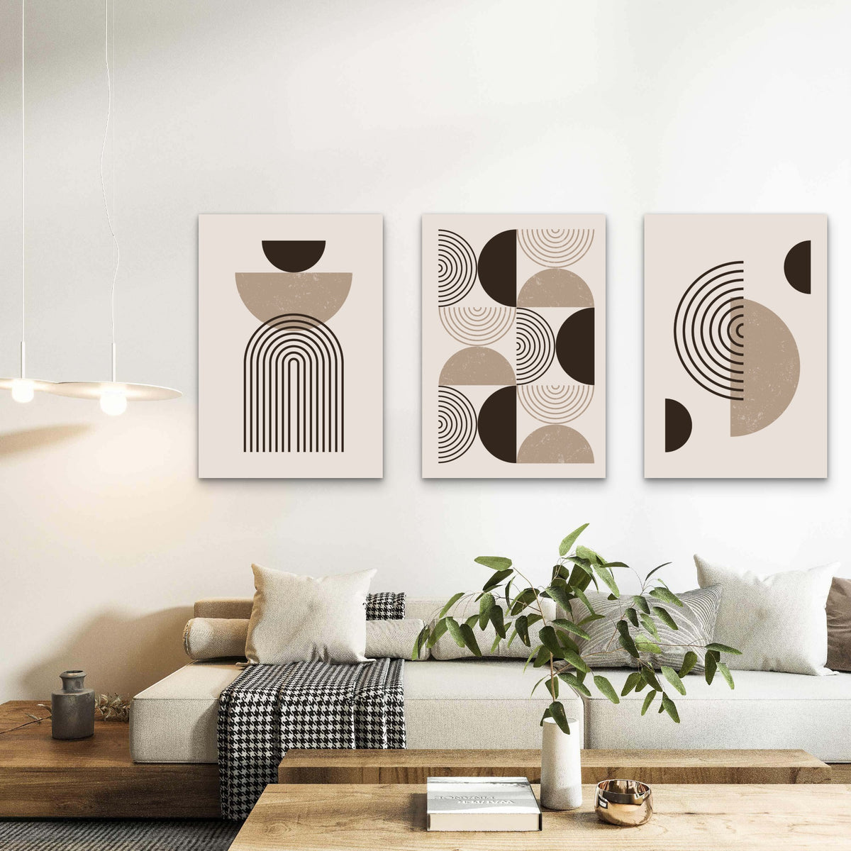 3pcs Abstract Mid Century Geometric Boho Arch Wall Art Set Canvas Framed 50x70cm - High Quality Print 100% Australian Made Wall Canvas Ready to Hang