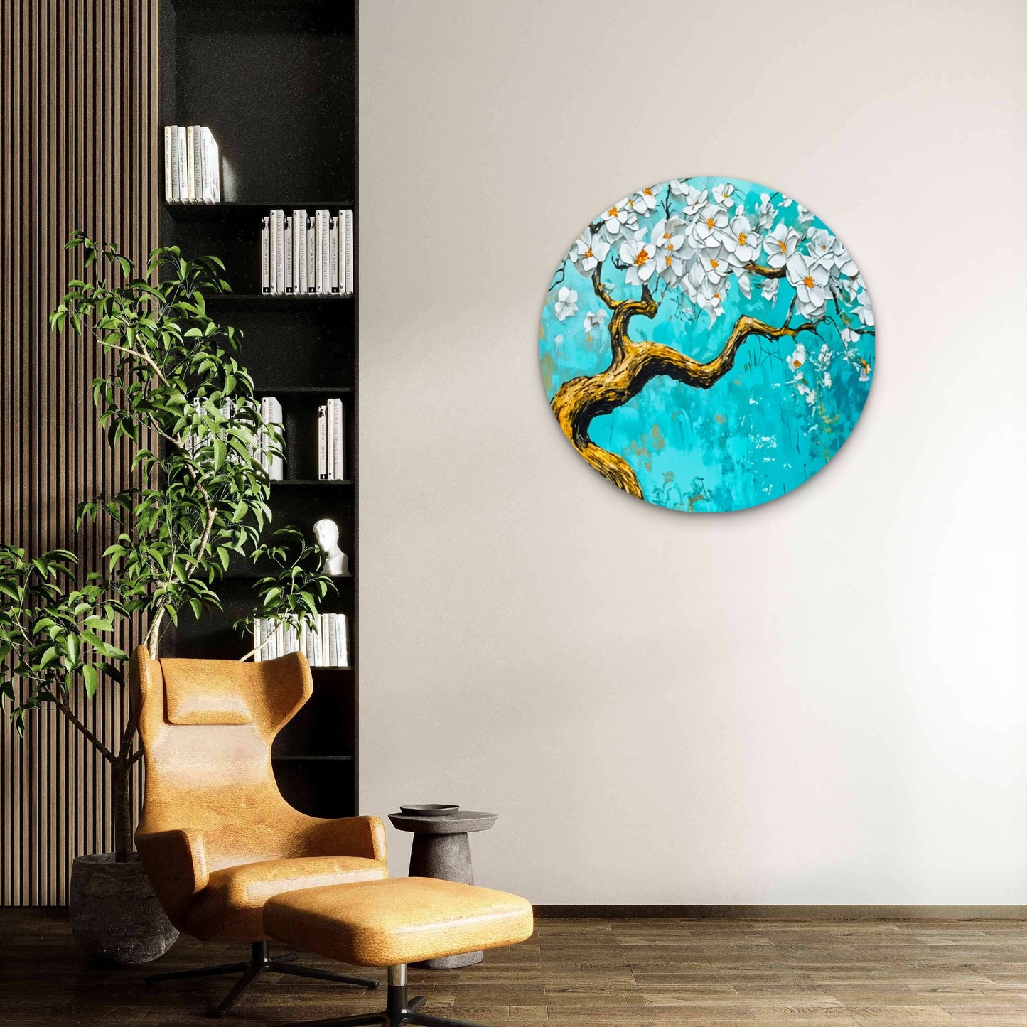 Blue White Tree Painting Acrylic Glass Rounded Print Tempered Glass Wall Art 100% Made in Australia Ready to Hang