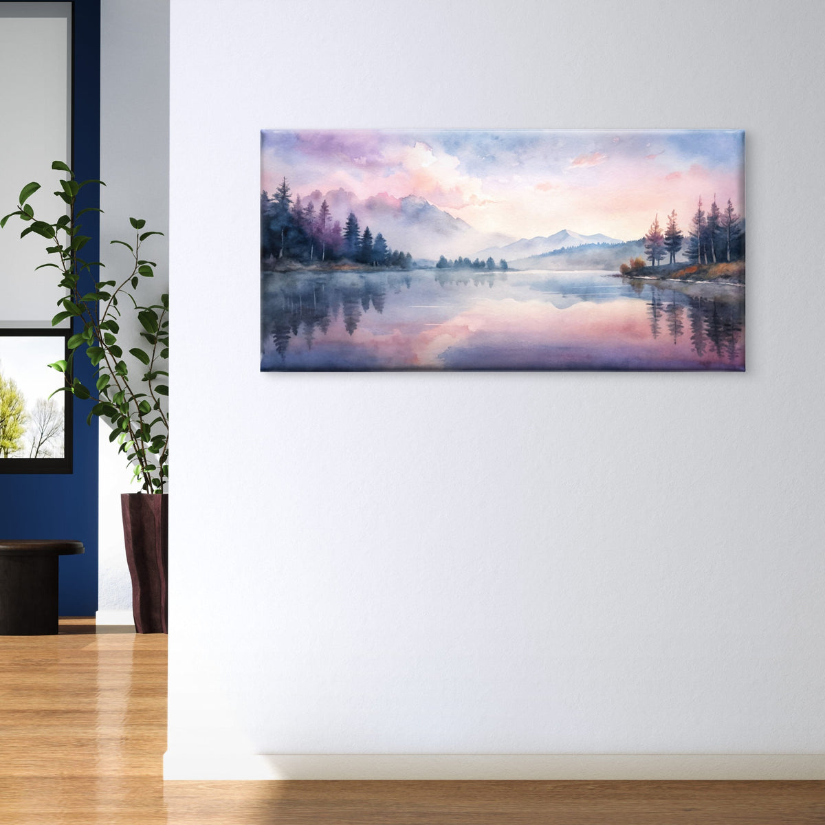 Purple Mountain Lake Reflection Wall Art Canvas Office Home Framed 120x60cm