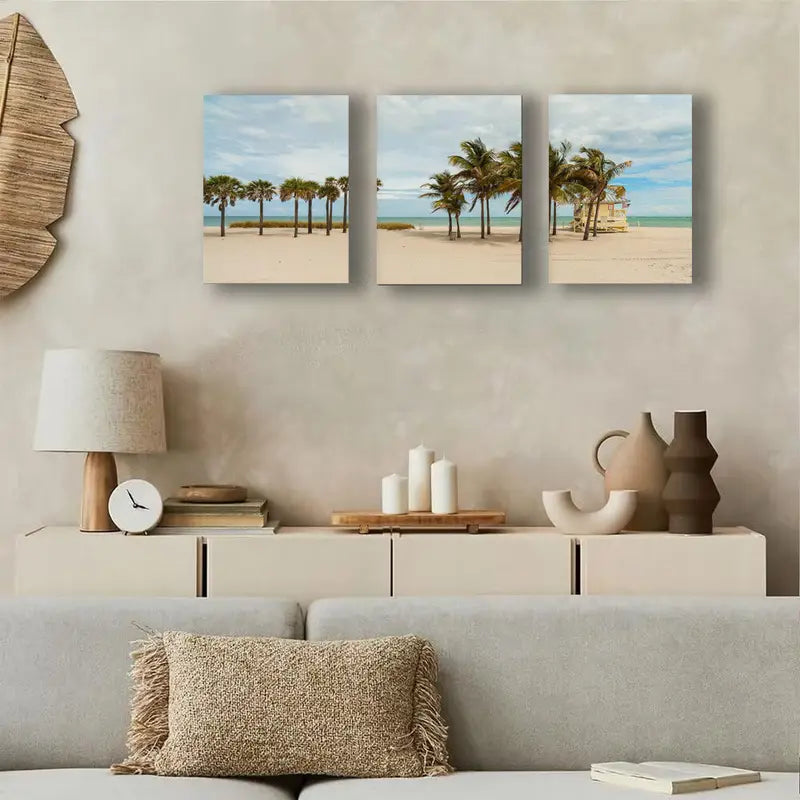 3pcs Beautiful Crandon Park Beach Metal Print Ready to Hang Art