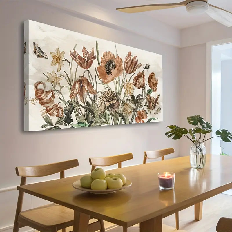 Rustic Floral Earthy Tones Flowers Wall Art canvas office home room framed 120x60cm