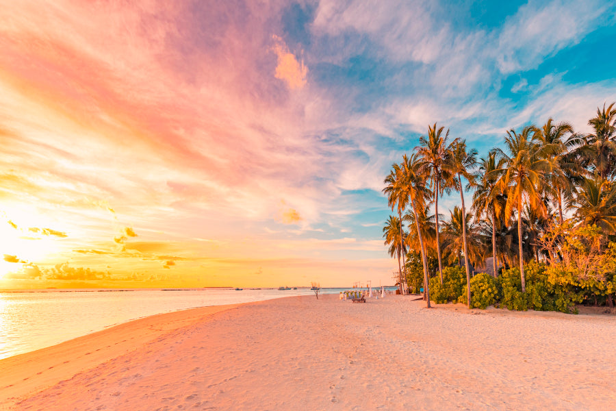 Island Palm Tree Sea Sand Beach Acrylic Glass Print Tempered Glass Wall Art 100% Made in Australia Ready to Hang