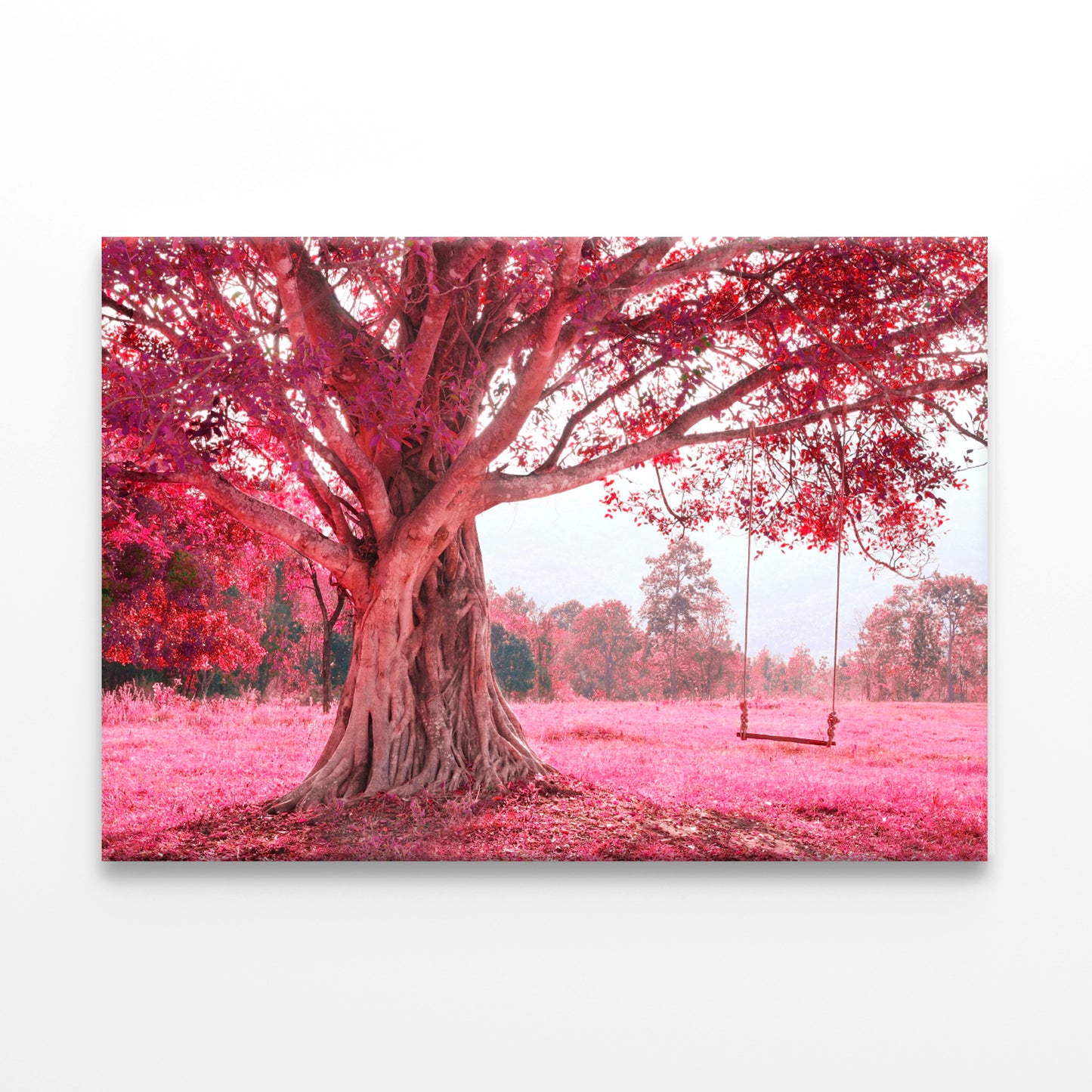 Swing on Tree in Pink Forest Wall Art Decor 100% Australian Made