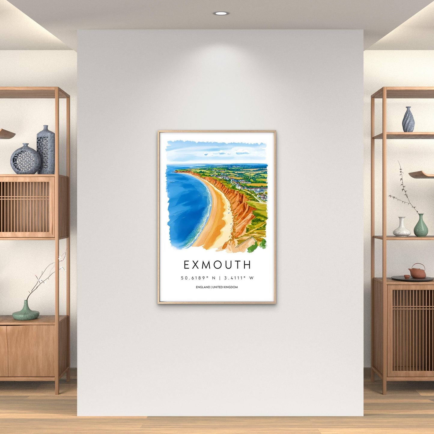 Exmouth Seaside Town Beach Cliffs View Travel Poster Print Wall Art