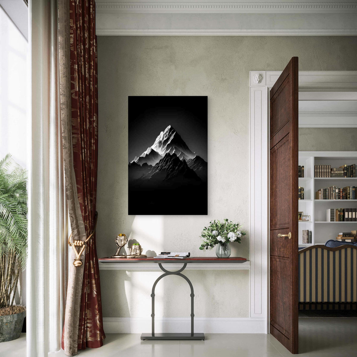 Monochrome Mountain Range Peak Metal Print Ready to Hang
