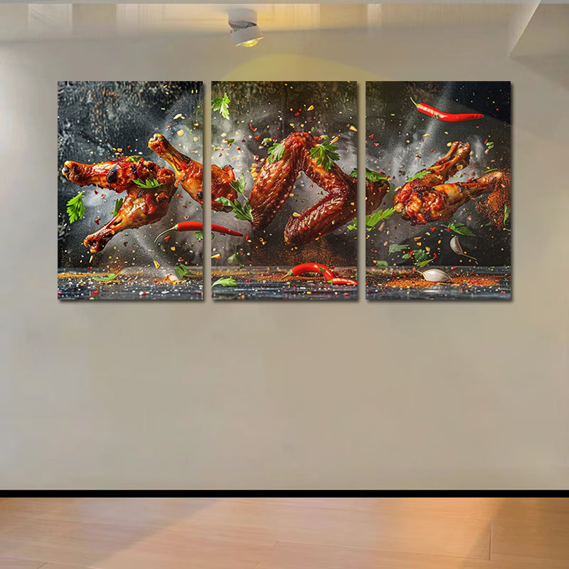 3pcs Chicken Wings Float in the Air Design Wall Art Set Canvas Framed 60x90cm - High Quality Print 100% Australian Made Wall Canvas Ready to Hang