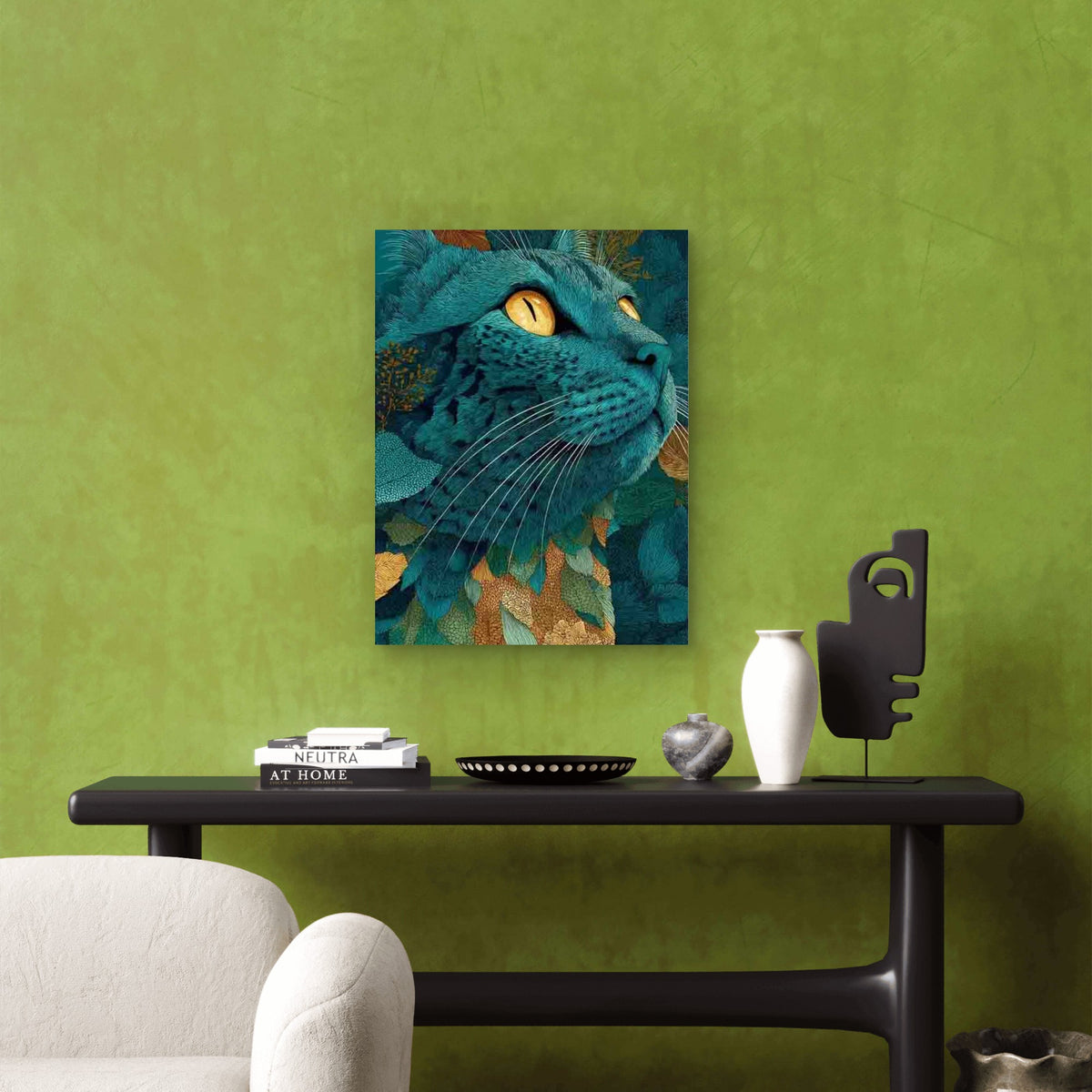Abstract Teal Cats Metal Print Ready to Hang