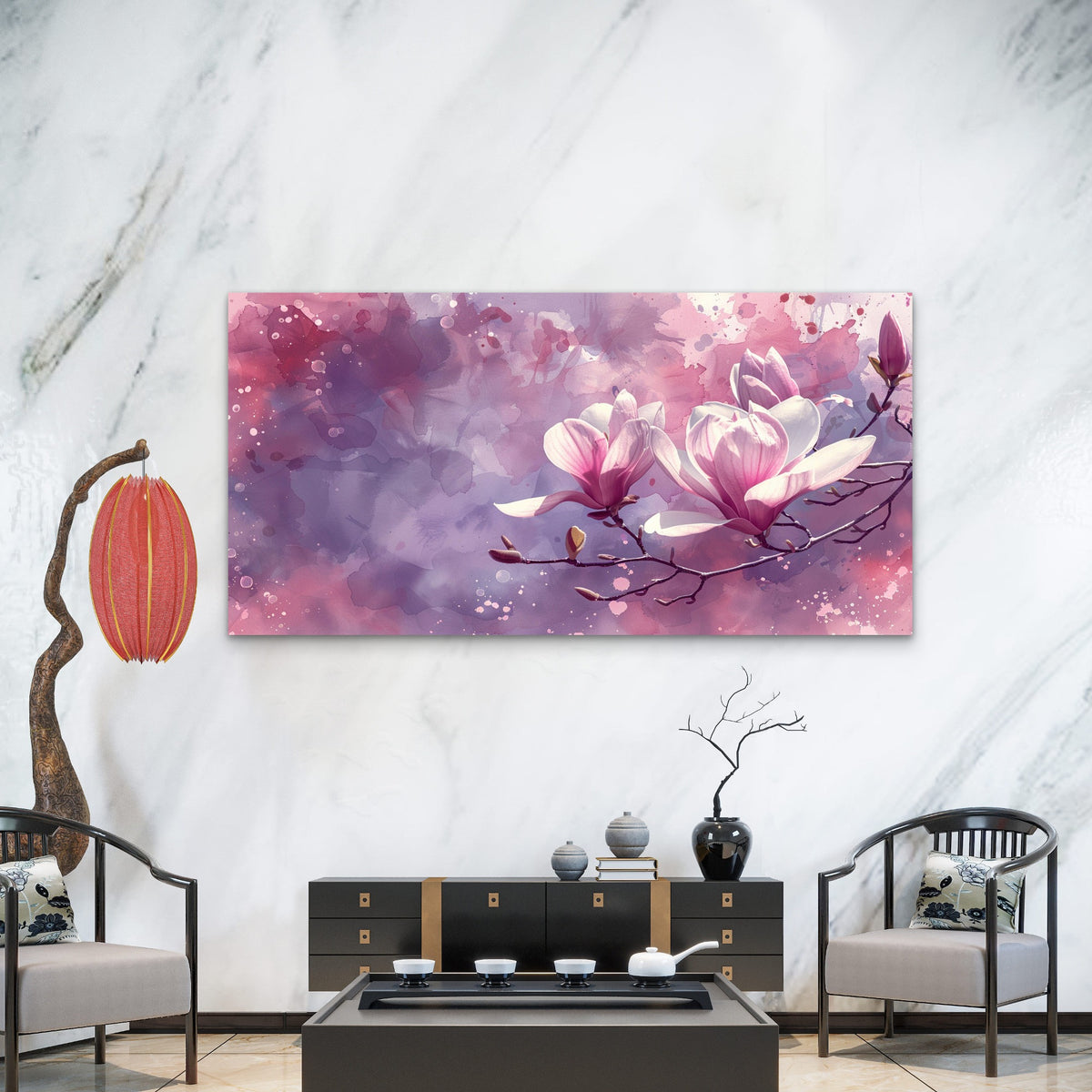 Blossoms in Purple Mist Wall Art Canvas Office Home Room Framed 120x60cm