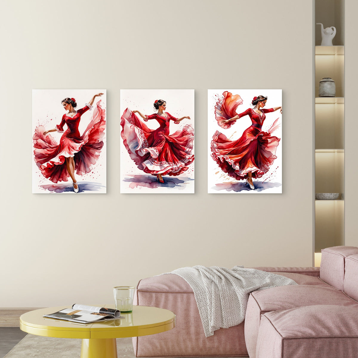 3pcs Watercolor Spanish Flamenco Dancers Painting Wall Art Set Canvas Framed 50x70cm - High Quality Print 100% Australian Made Wall Canvas Ready to Hang