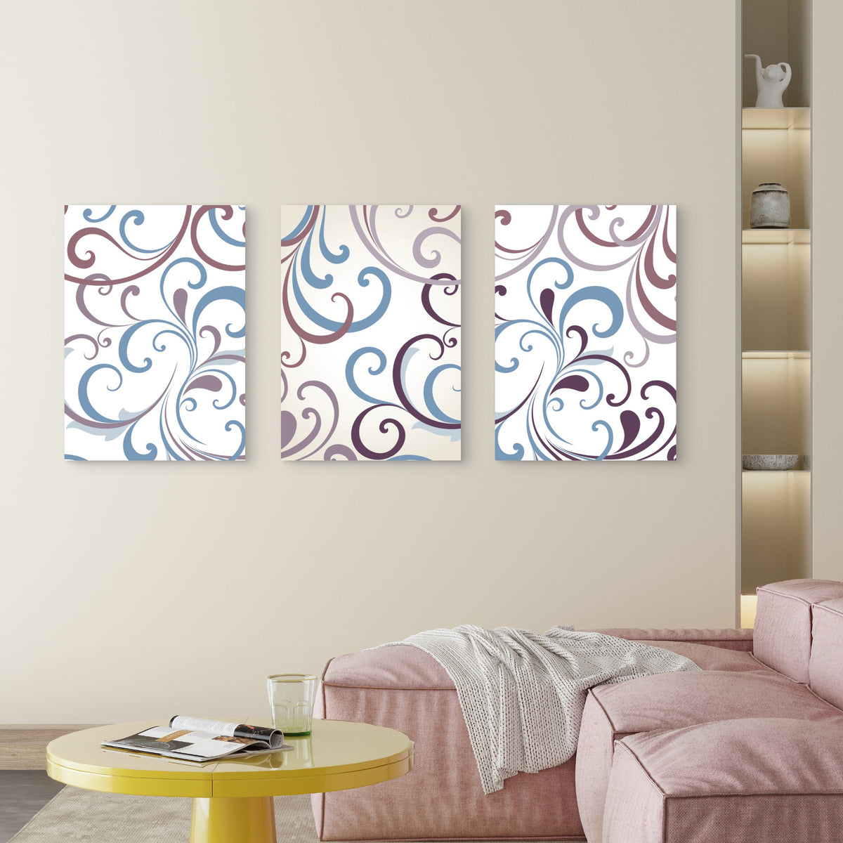 3pcs Purple Blue Swirl Scroll Wave Pattern Wall Art Set Canvas Framed 40x60cm - High Quality Print 100% Australian Made Wall Canvas Ready to Hang