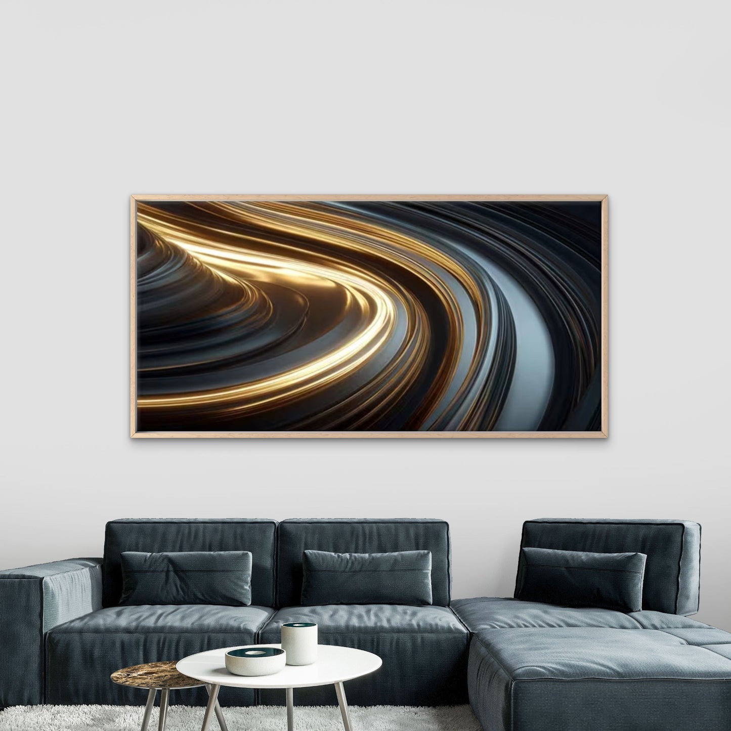 Black & Golden Marble Wave Wall Art Canvas Office Home Room Framed 120x60cm