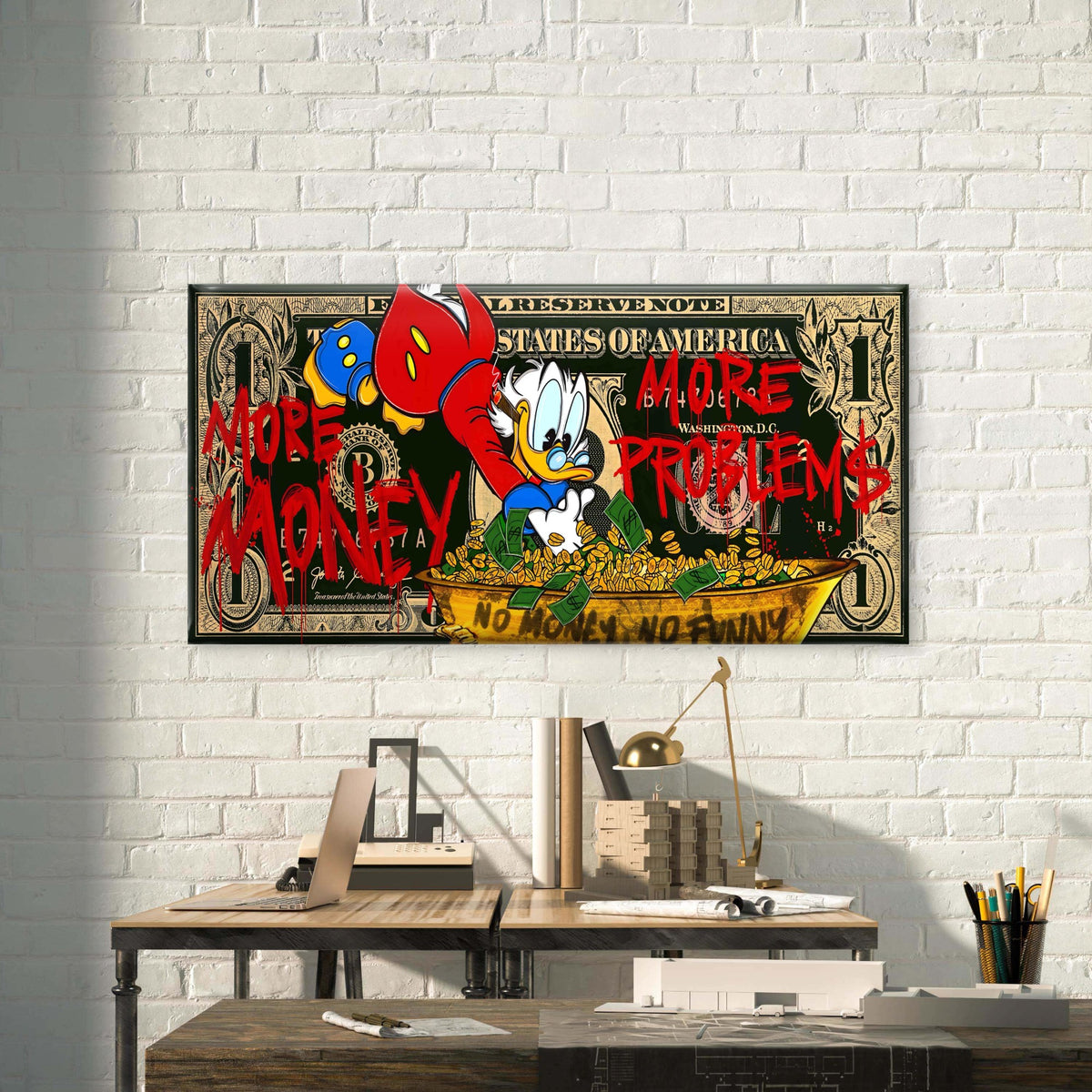 More Money More Problems Wall Art Canvas Office Home Room Framed 120x60cm
