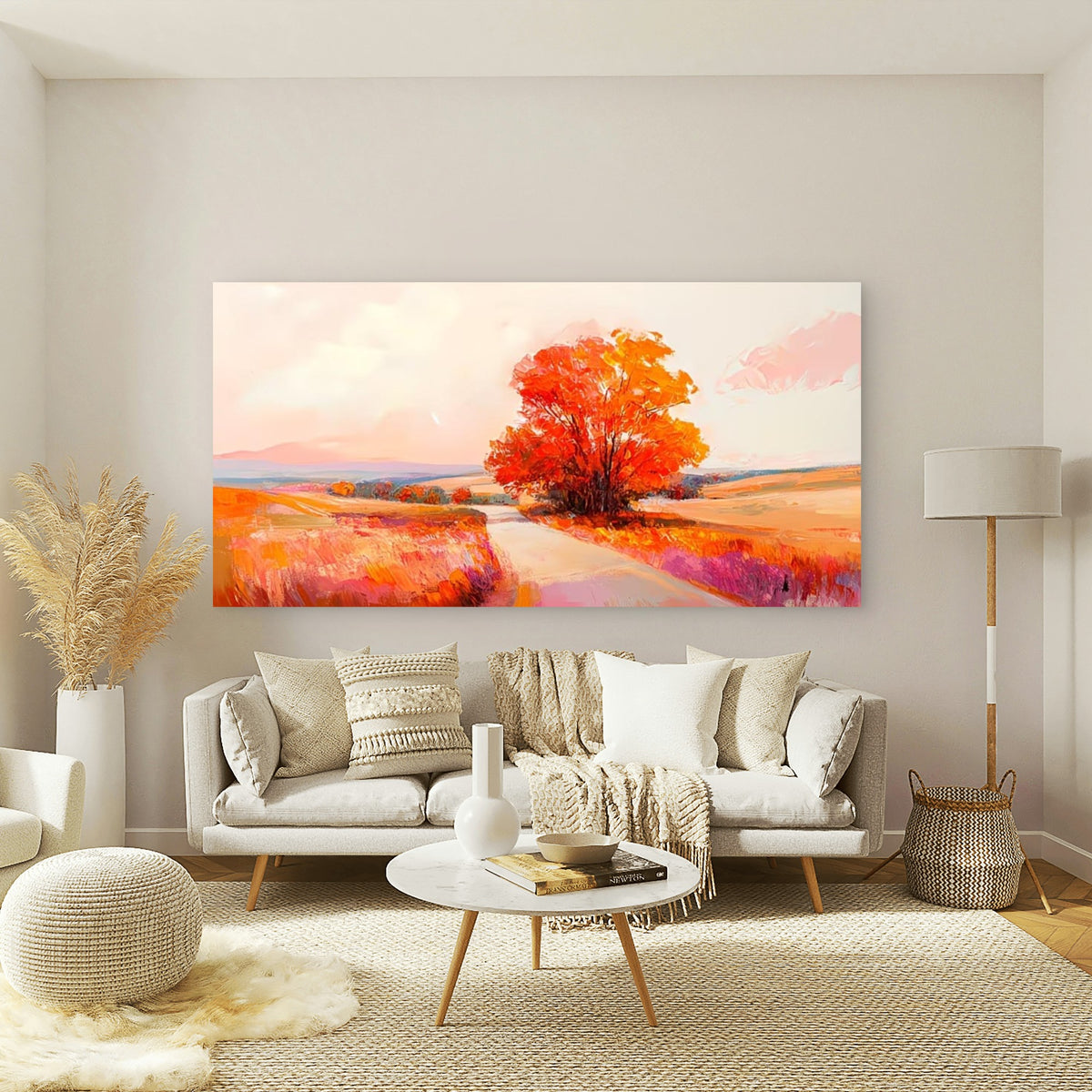 Autumn with a Road And Trees Wall Art Canvas Office Home Room Framed 120x60cm