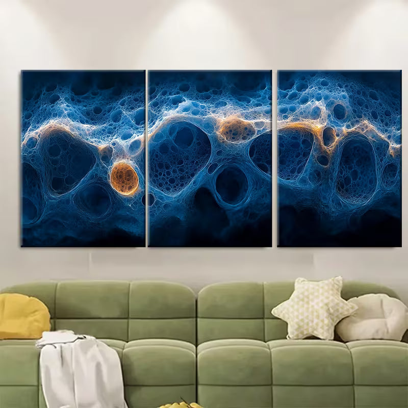 3pcs Blue Abstract Cellular Texture Metal Print Ready to Hang Art