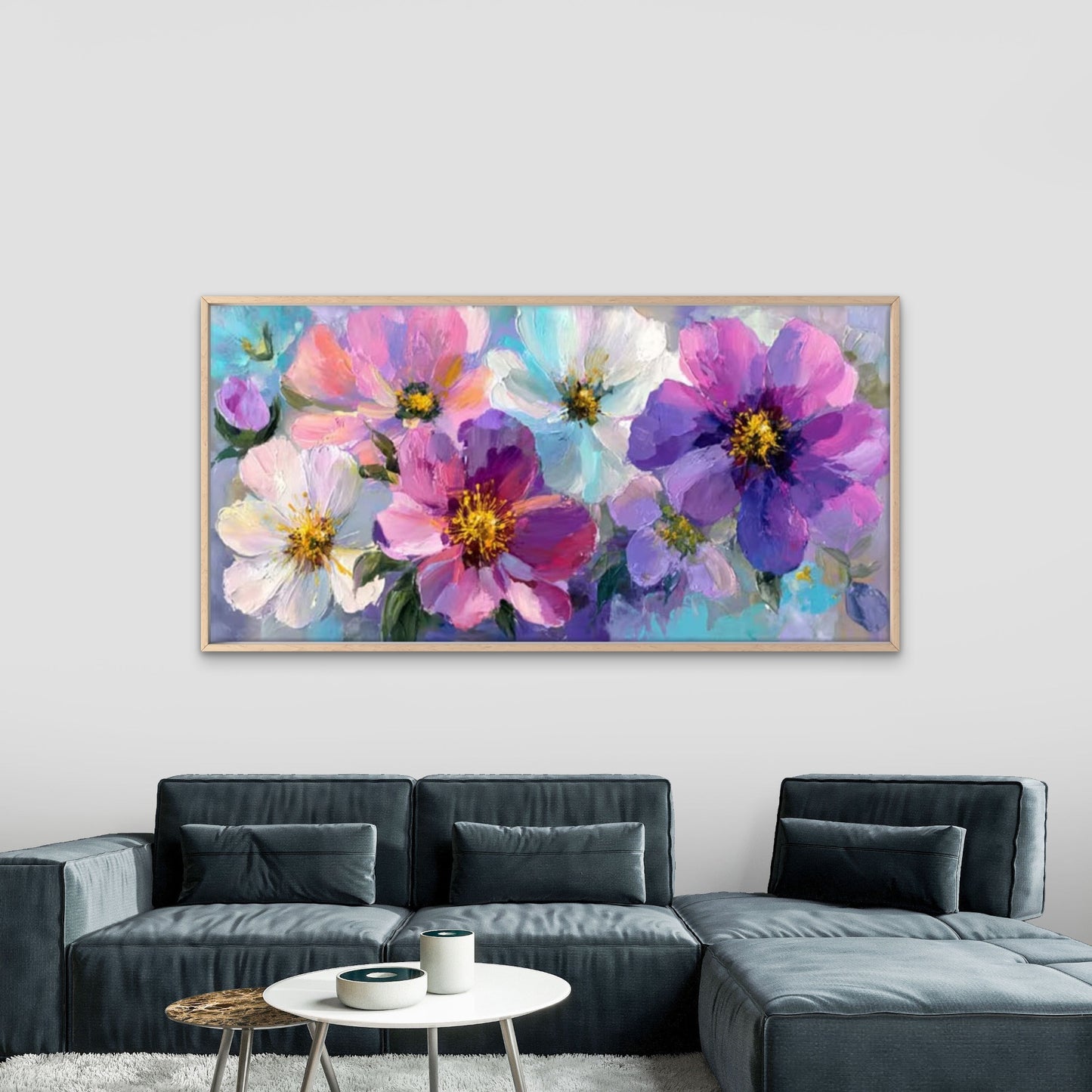 Abstract Multicolor Floral Wall Art Canvas Office Home Room Framed 120x60cm