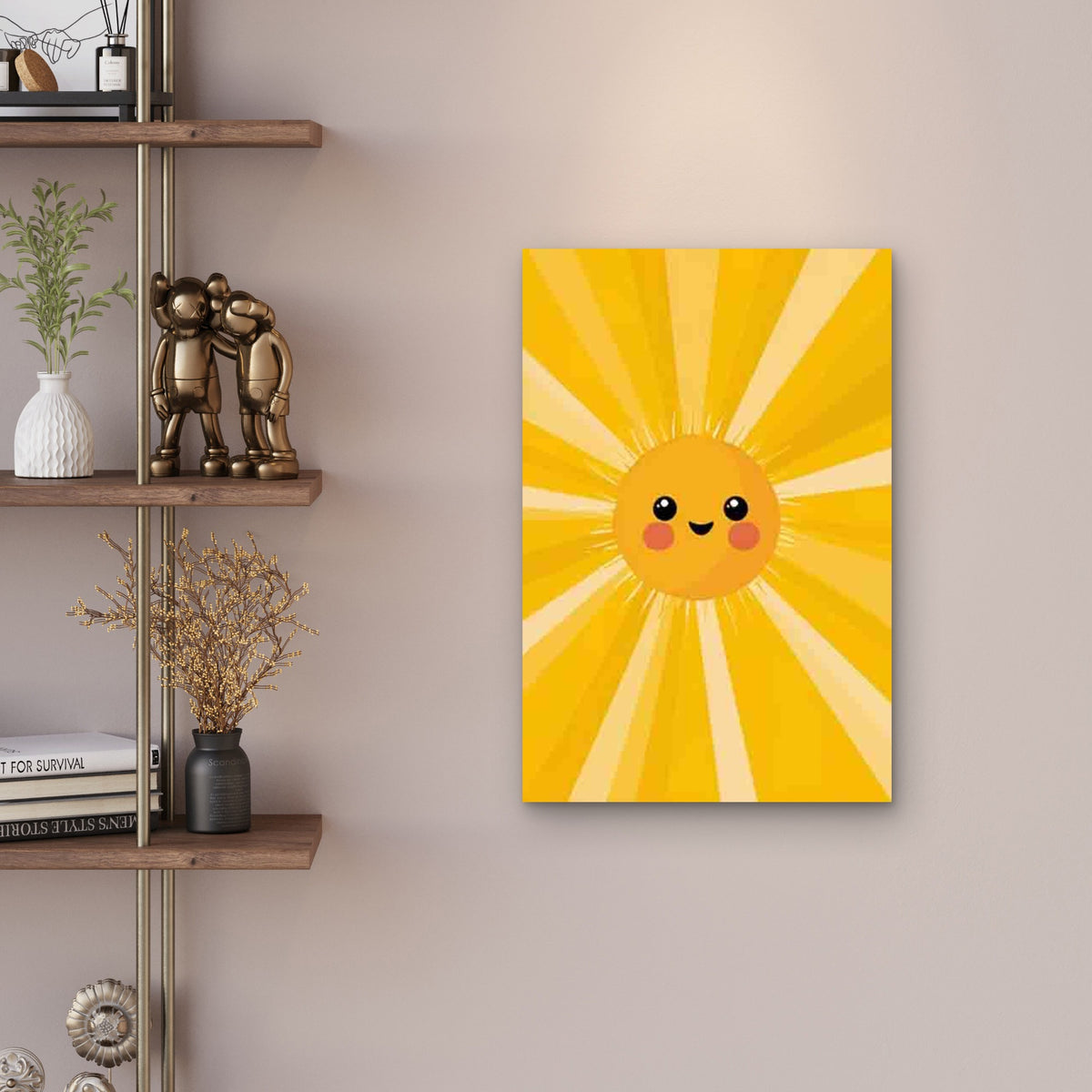 Cute Smiling Sun with Big Eyes & Blush Cheeks Metal Print Ready to Hang