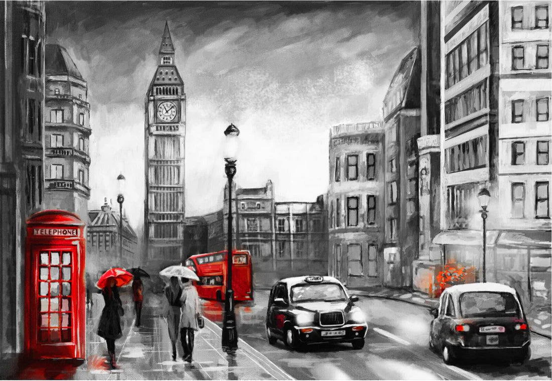 London City Black White & Red Painting 90x60cm Print 100% Australian Made - Bella Home Decor