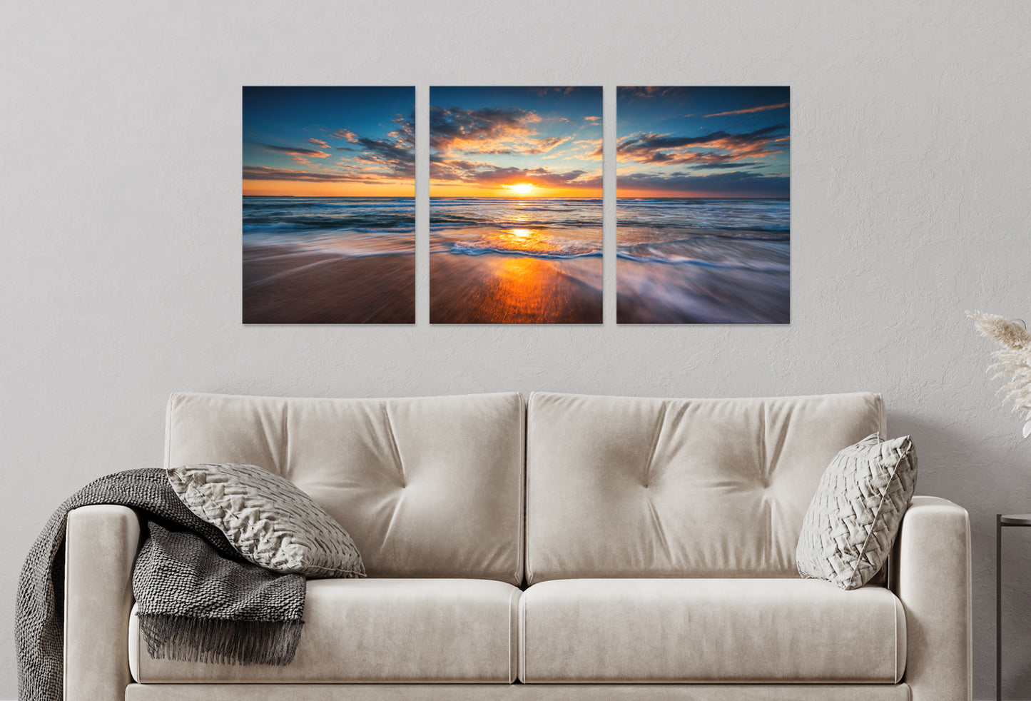 3pcs Sunset Beach Golden Hour Scenery Wall Art Set Canvas Framed 40x60cm - High Quality Print 100% Australian Made Wall Canvas Ready to Hang