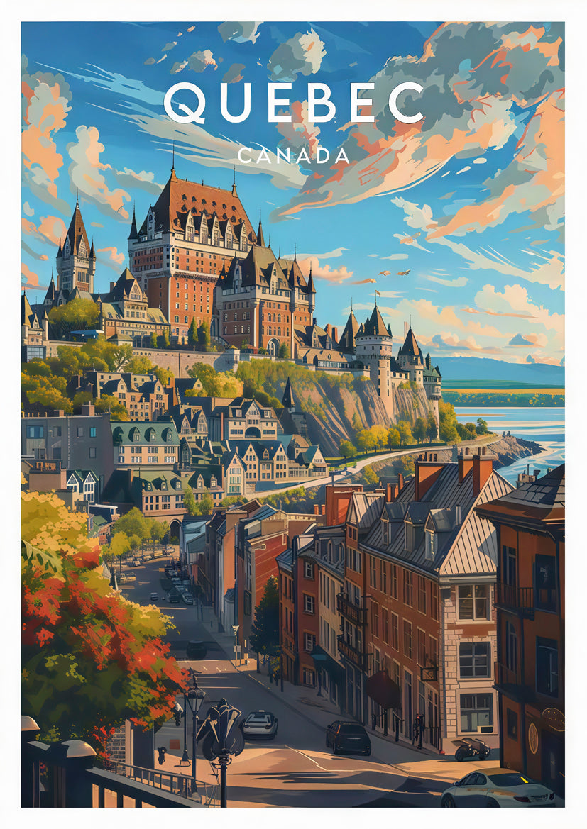 Quebec Canada Illustration of Quebecian Architecture Travel Poster Print Wall Art