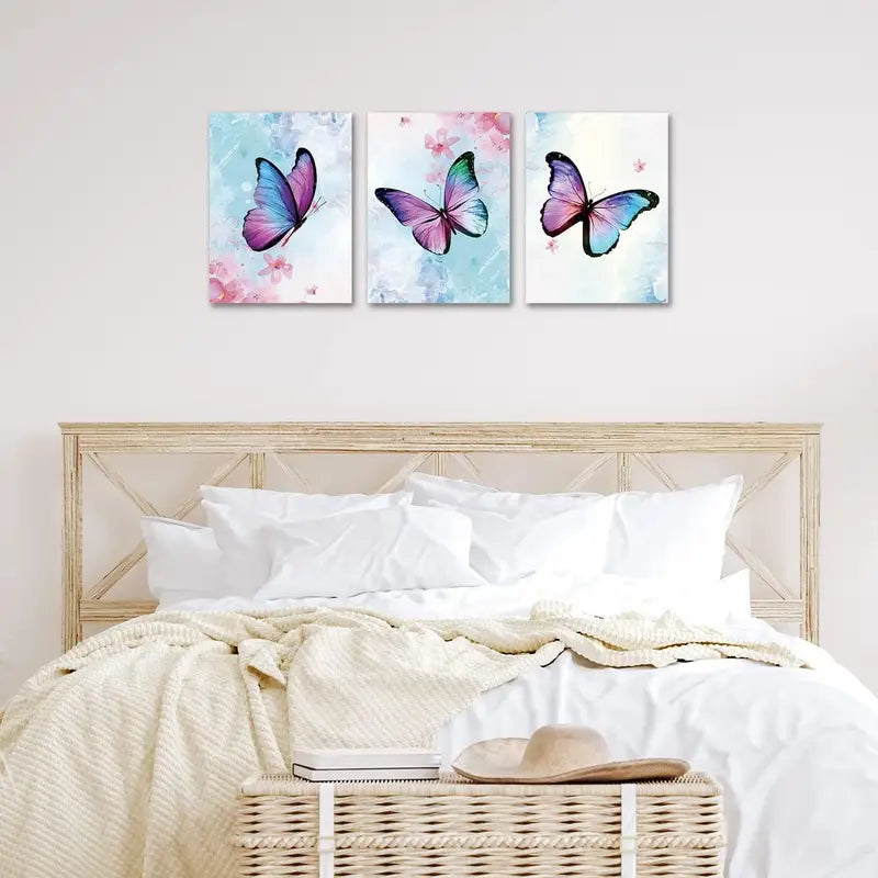 3pcs Butterfly Fantasy Girls Metal Print Ready to Hang Art