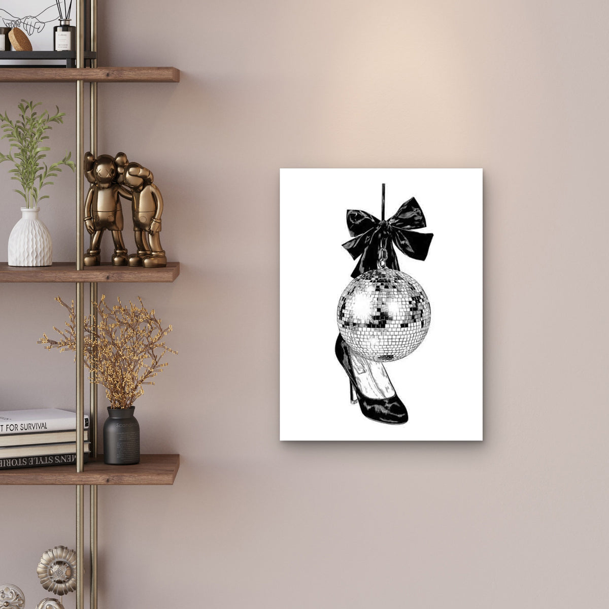 Retro Disco Ball & Black Bow Metal Print Ready to Hang