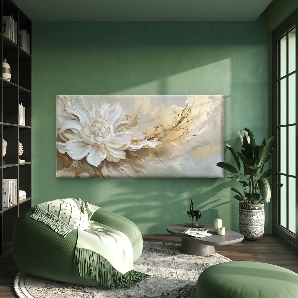 Elegant White Flower Wall Art Canvas Office Home Room Framed 120x60cm