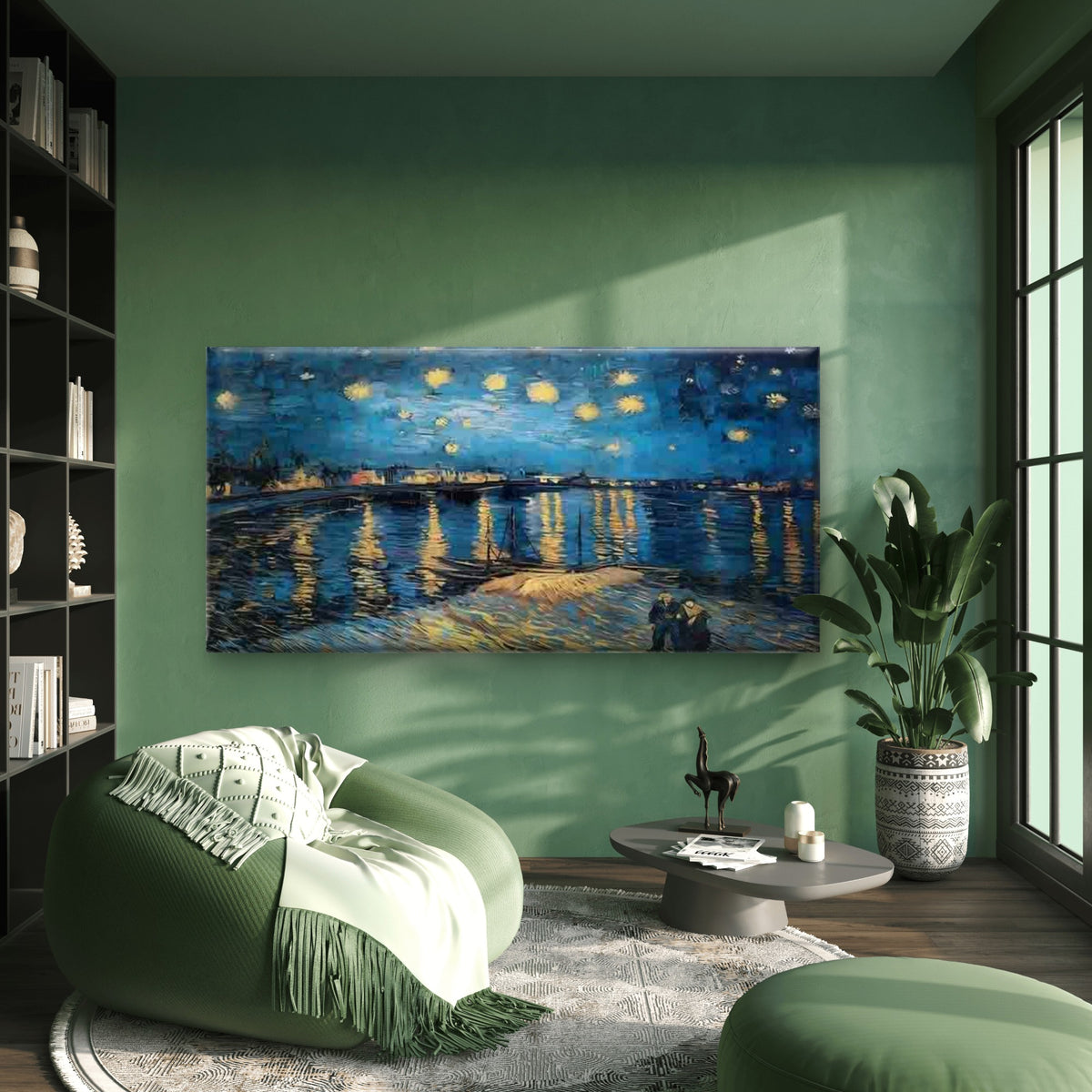Starry Night Over The River Wall Art Canvas Office Home Room Framed 120x60cm