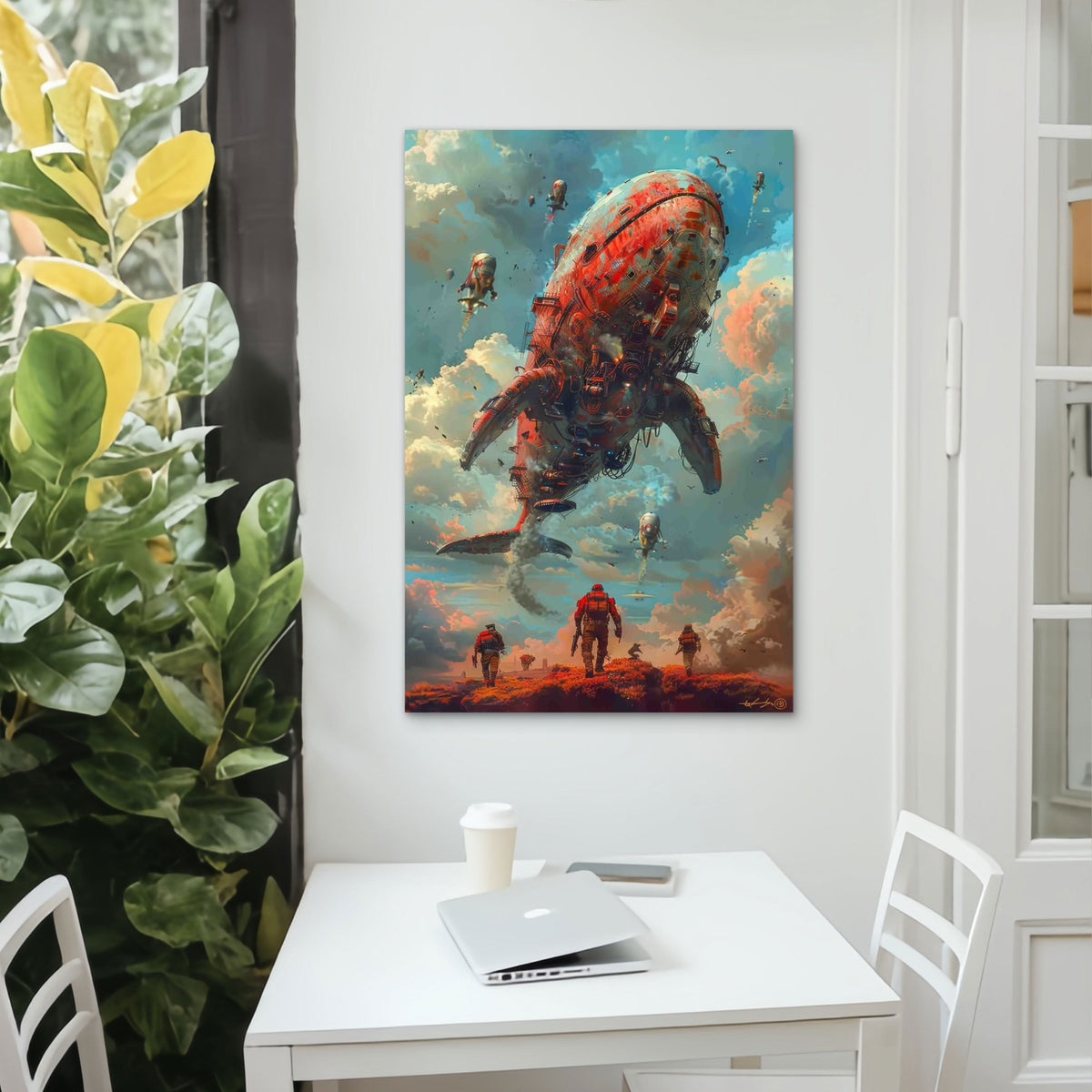 Futuristic Cyberpunk Sky with Mechanical Whale 40x60cm Metal Print Ready to Hang