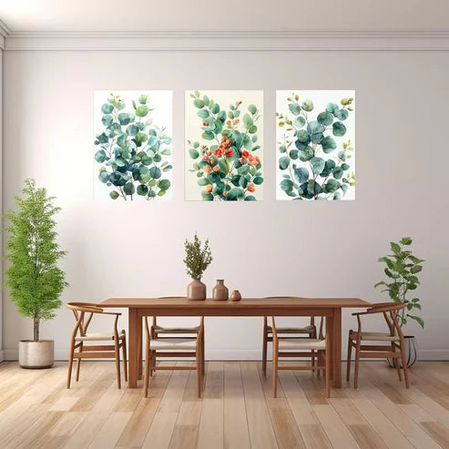 3pcs Set Green & Mint Eucalyptus Leaf Wall Art Set Canvas Framed 50x70cm - High Quality Print 100% Australian Made Wall Canvas Ready to Hang