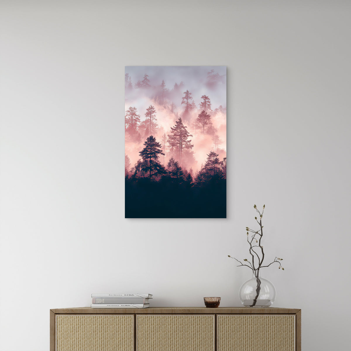 Modern Minimalist Foggy Pink Woodlands 40x60cm Metal Print Ready to Hang