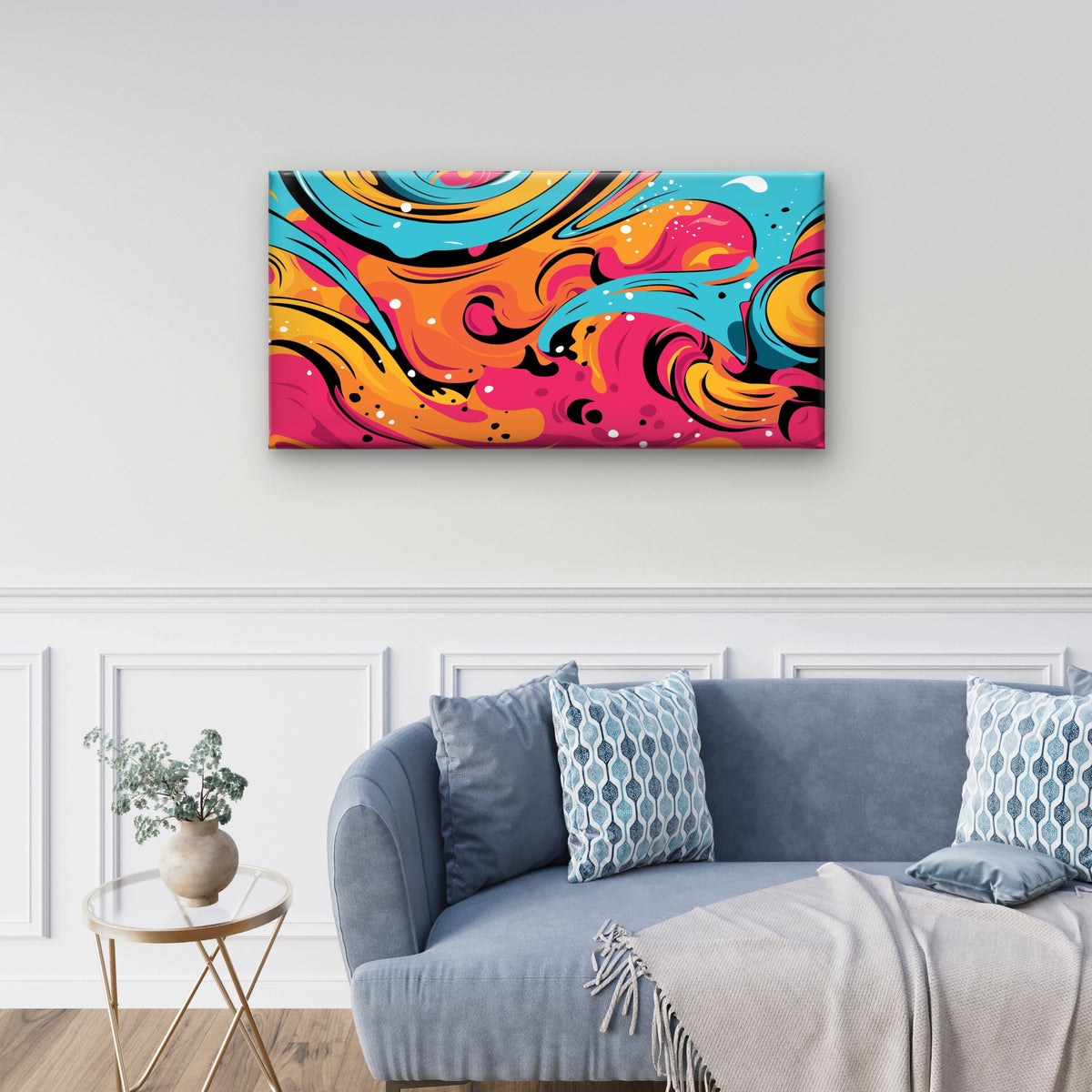 Modern Retro Fluid Wave Mix Wall Art Canvas Office Home Room Framed 120x60cm
