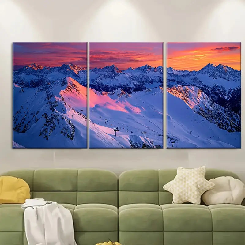 3pcs Obertauern Ski Resort Mountain Wall Art Set Canvas Framed 60x90cm - High Quality Print 100% Australian Made Wall Canvas Ready to Hang