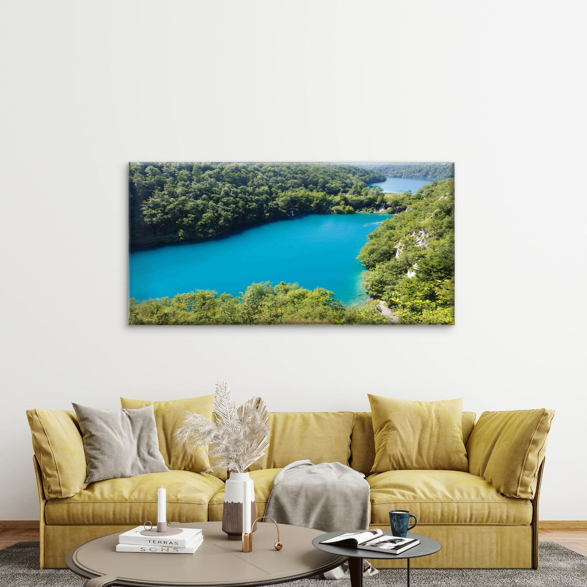 Azure Lakes With Waterfalls Wall Art Canvas Office Home Room Framed 120x60cm