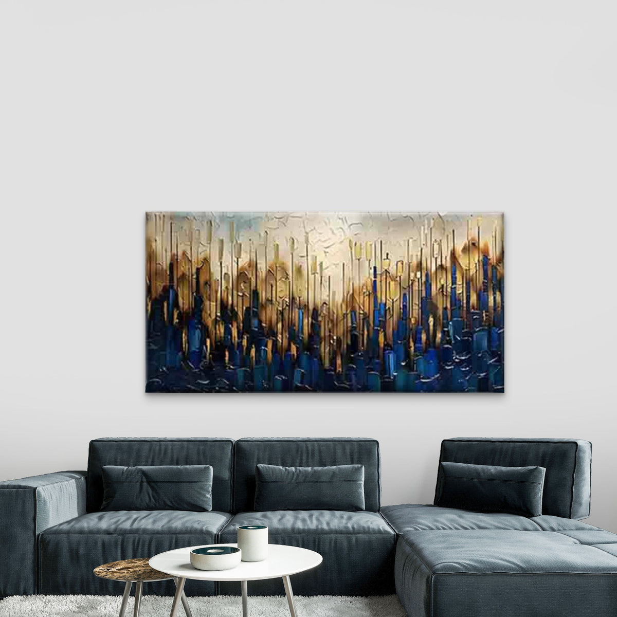 Blue And Brown Brush Strokes, Wall Art Canvas Office Home Room Framed 120x60cm