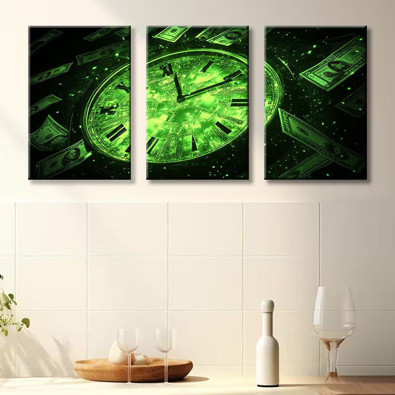 3pcs Time is money Illustration Wall Art Set Canvas Framed 40x60cm - High Quality Print 100% Australian Made Wall Canvas Ready to Hang