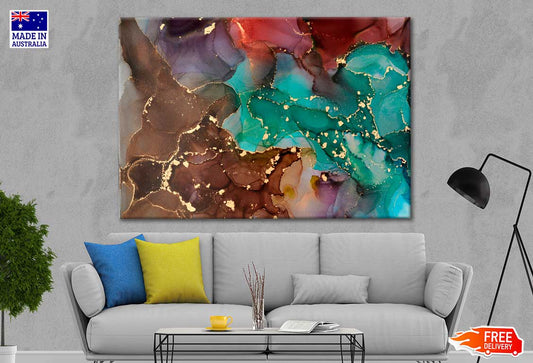 Waves And Golden Swirls Alcohol Ink Print 100% Australian Made