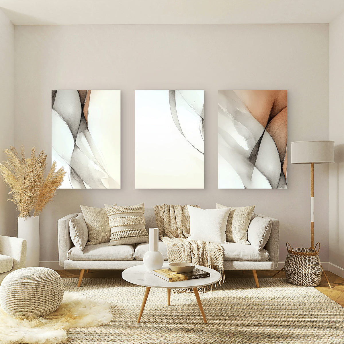 3pcs Abstract Minimalist Black Beige Wall Art Set Canvas Framed 40x60cm - High Quality Print 100% Australian Made Wall Canvas Ready to Hang