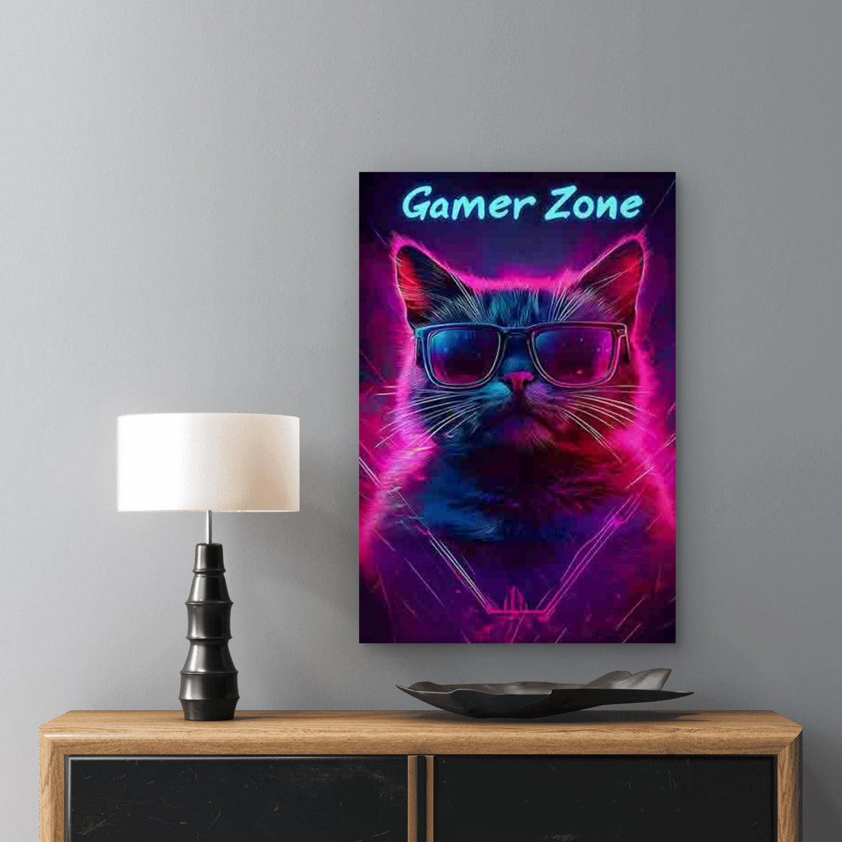Cat Design Wearing Cool Glasses, Surrounded 40x60cm Metal Print Ready to Hang