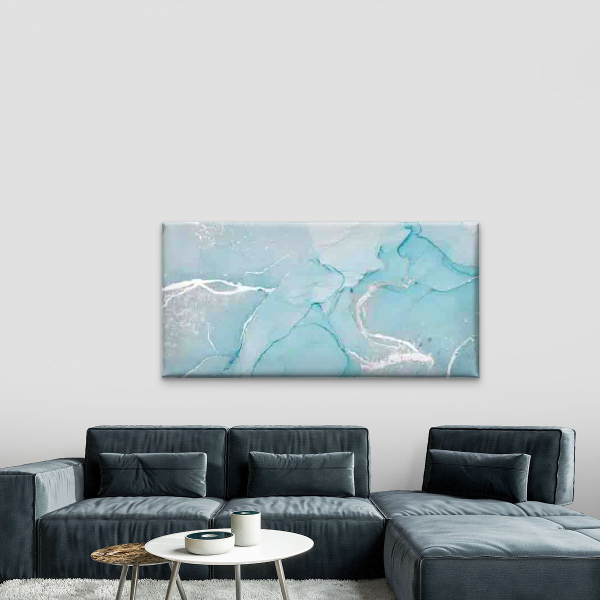 Blue & White Marble Abstract Wall Art Canvas Office Home Room Framed 120x60cm