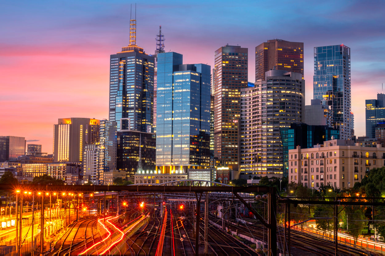 Melbourne City Skyline Sunset Wall Art Decor 100% Australian Made