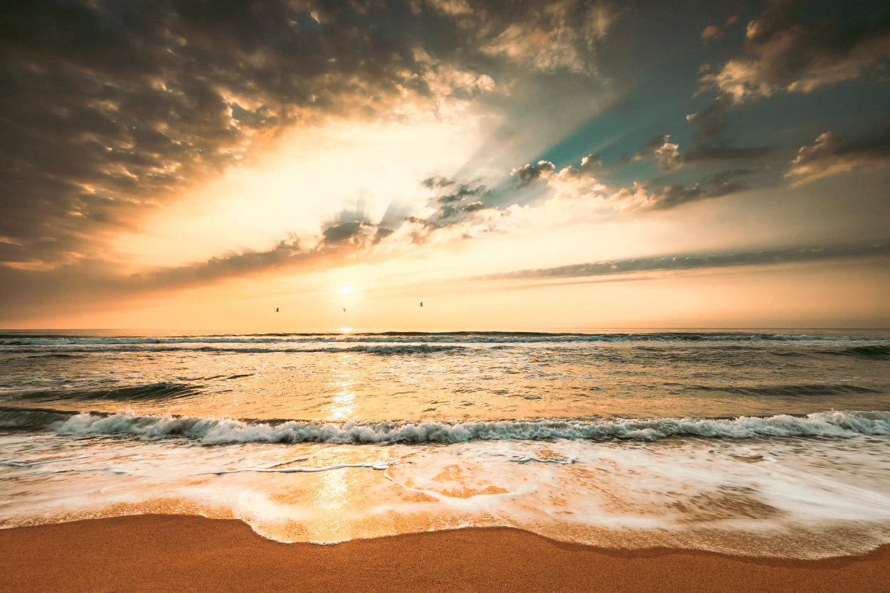 Golden Sunset Coastal Beach Warm Tranquil Seascape Wall Art Decor 100% Australian Made